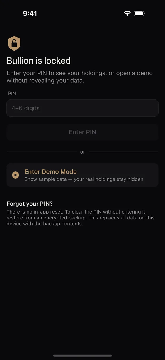 The app lock PIN entry screen.