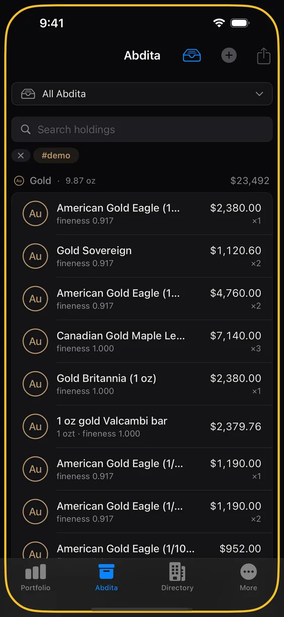 Holdings filtered down to a single tag.